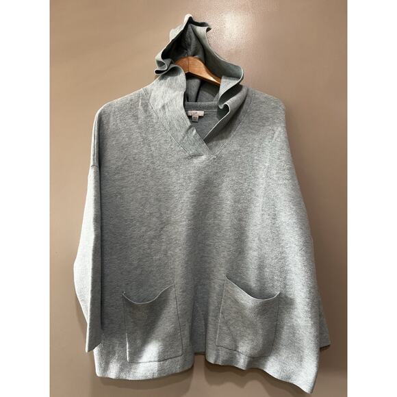 J Jill Sweater Womens XL petite Hooded Open Knit Sweatshirt pocket light blue - Picture 1 of 9